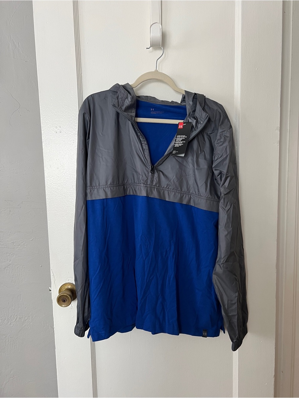 Under Armour Gray and Blue Half-Zip Hooded Windbreaker